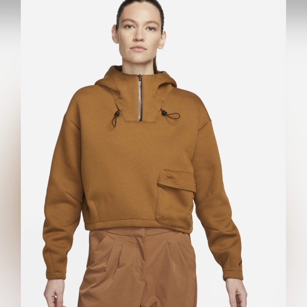 Nike Tech Pack Brown Boxy Cropped Sweatshirt Long Sleeve